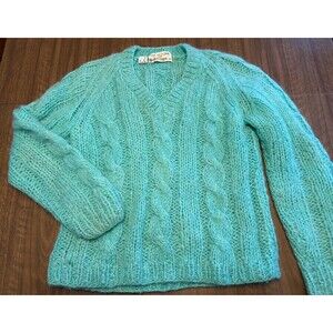 Vtg 70s Hand Knit Womens M Mohair Blend Made In Italy British Vogue